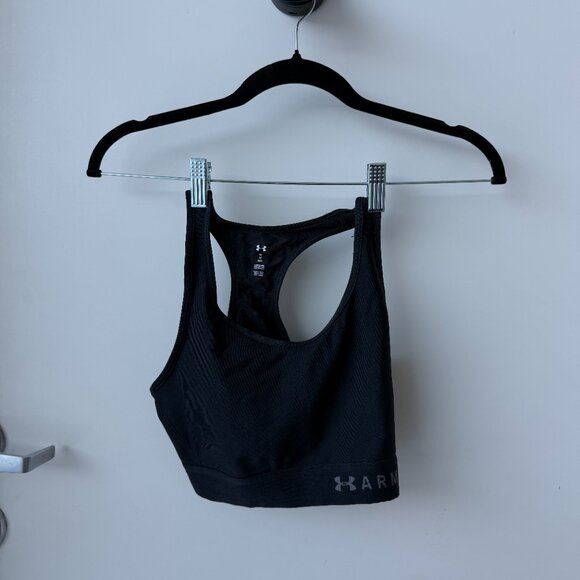 Under Armour Mid Keyhole Sports Bra Black Medium Compression Fit (Fits Small) - Picture 6 of 6